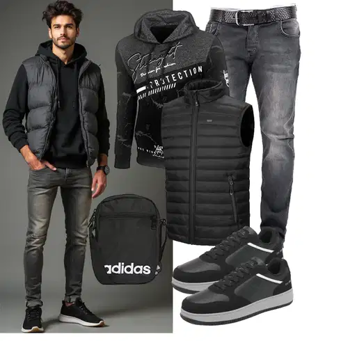 Schwarz Jeans Leder Schuhe Rock Creek kombinieren mit Schwarz/Grau/Dunkelgrau/Dunkelblau Vintage Hoodie/Hoodie/Sport Sweatshirt/Ausgefallener Hoodie/Sport Hoodie Baxboy