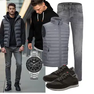 Laufen Winter Outfit mit Grau/Hellgrau/Dunkelgrau Reitweste/Kunstfaserweste/Daunenweste/Softshellweste/Funktionsweste/Reiseweste/Isolationsweste/Leichte Weste/Puffer Weste 33,000ft "Freizeit Outfit"Look: Ski, Angeln, Golf, Reiten, Segeln, Laufen, Wandern, Trekking