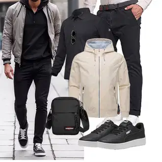 Outfit mit Schwarz/Grau/Dunkelblau/Khaki/Dunkelgrau Indicode, Schwarz TACVASEN "Freizeit Outfit"