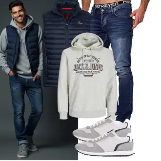 Outfit mit Dunkelblau/Hellblau Kurze Weste/Wendeweste/Reitweste/Reiseweste/Outdoorweste/Isolationsweste/Steppweste/Daunenweste/Puffer Weste Höhenhorn "Freizeit Outfit"