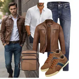 Outfit mit Braun/Dunkelbraun Bikerjacke/Motorradjacke/Leder Bomberjacke/Kunstlederjacke/Vintage Lederjacke/Lederjacke Amaci&Sons "Freizeit Outfit"