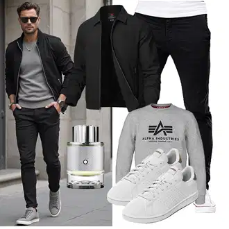 Outfit mit Schwarz Collegejacke/Fliegerjacke/Kunstfaserjacke/Bomberjacke/Schlupfjacke/Jacke mit Seitlichem Reißverschluss/Uniformjacke Rdruko "Freizeit Outfit"