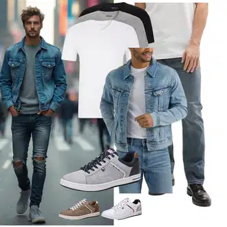 Outfit mit Blau/HellBlau Kurze Jeansjacke Lee "Freizeit Outfit"
