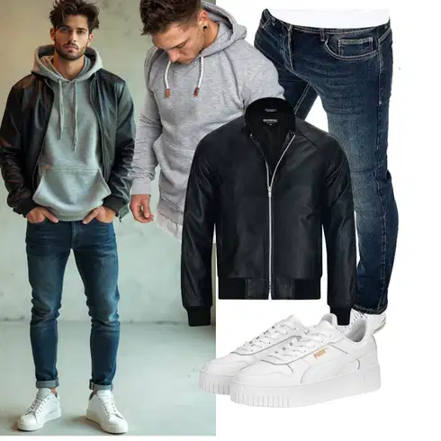 Schwarz/Dunkelblau/Grau/Blau KunstlederJacke/Leder BomberJacke Bohmberg kombinieren