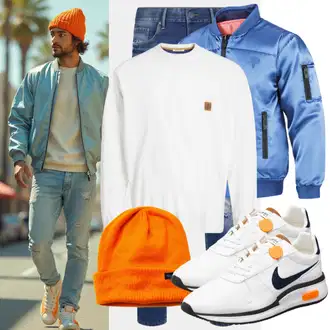 Lang Outfit mit Orange Kopfbedeckung/Hut Mütze/Winter Mütze/Kappe Tchibo "Freizeit Outfits"