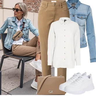 Outfit sa Smeđa/Bež/Kaki Hlača Velika Veličina Brax "Proljetni Outfit"