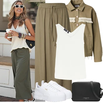 Bez rukava Outfit sa Bijela/Krem/Kaki Bluza Veći Broj/Majica I Top Veći Broj/Bluza i Tunika Tunika Pieces "Proljetni Outfit"