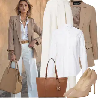 Outfit sa Krem/Kaki/Bež/Bijela Hlače s prednjim naborom/Hlače S Naborom/Hlače od muslina/Široka Hlača/Hlače Visokog Struka/Marlene Hlača/Hlača od Odijela/Naborane Hlače/Palazzo Hlača/Hlače s Prorezom/Tradicionalna Hlača Copenhagen Muse "Proljetni Outfit"