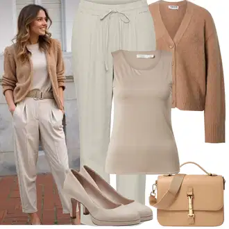 Outfit sa Kaki/Smeđa/Bež Ležerna Hlača/Naborane hlače/Lanene Hlače/Hlače od muslina/Paperbag Hlača/Slip-on Hlača/Ravna Hlača VERO MODA "Proljetni Outfit"