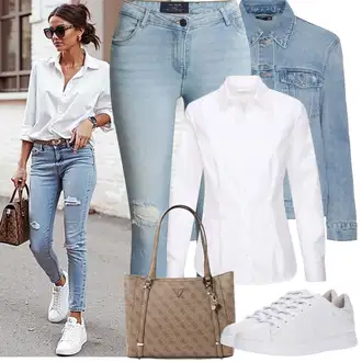 Outfity pro zábavu Svatba s Bílá/Šedá/Krémová Nízká Teniska/Úzká teniska/Kožené tenisky Geox "Jarní Outfit"Look: Bar, Svátek cukru, Pohřeb, Koncert, Biřmování, Galavečer, Ibiza, Škola, Scéna, Svatba