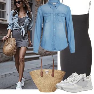 Denim/Traper Outfit sa Svjetloplava/Plava Bluza i Tunika/Bluza Veći Broj Vila "Proljetni Outfit"