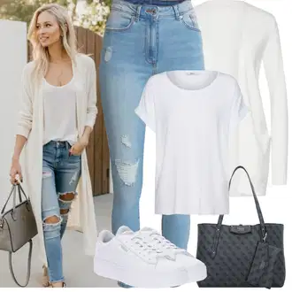 Nadrozměrné Outfit s Šedá/Bílá/Krémová Tričko/Jednoduchý top/Mužské běžecké boty/Neformální tričko/Tričko nadměrné velikosti/Košilový top/Tričko s krátkým rukávem/Krátký top Only "Jarní Outfit"Look: Klasické, Cool, Nadrozměrné, Bezešvé, Skromné