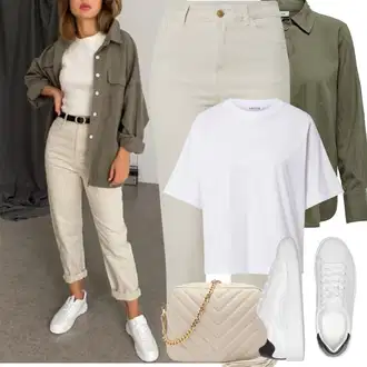 Outfit sa Krem/Crna/Bijela Tanka Tenisica/Niska Tenisica/Kožna Tenisica/Tenisice s patentnim zatvaračem sa strane/Tenisica s platformom Only "Proljetni Outfit"