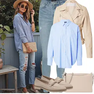 Ležerno Outfit sa Svjetloplava/Plava rupa hlača/Traper Tajice/Hlače s Prorezom/Jeggings/Skinny Hlače VERO MODA "Proljetni Outfit"Look: Stil, Rap, Old Money, Ležerno, moderne, Disko, cool, Prekrasan