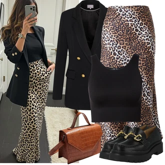 Outfit s Černá/Bílá Mokasín/Polobotek Trotteur/Nízká bota na podpatku About You "Jarní Outfit"