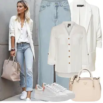 Outfity pro desetiletí Sportovní s Růžová/Bílá/Béžová/Hnědá Teniska se Třpytkami/Nízká Teniska/Teniska s dírkovaným vzorem/Teniska na platformě/Úzká teniska/Kožené tenisky/Letní tenisky Tamaris "Jarní Outfit"Look: Estetika, Bad Taste, Skater, Sportovní