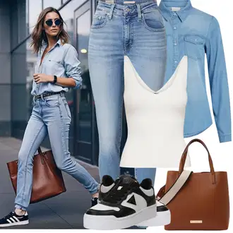Kombinacije za bucmaste Od 50 godina sa Svjetloplava/Plava Bluza i Tunika/Bluza Veći Broj Vila, Svjetloplava Kožna Jakna/Push-up Traperice/High Waist Traperice/Slip-on Traperice/Čizma do Gležnja/Traperice s Prorezom/Zimska jakna/Kožne Cipele levi's ®, Krem/Bijela Majica I Top Veći Broj/Žensko donje rublje i kupaći kostimi/Kupaći Kostim Za Veću Veličinu/Bluza Veći Broj JdY "Proljetni Outfit"