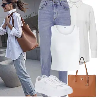 Vysoký Pas Outfit s Světle modrá Mom Jean/Dad Džíny/Boyfriend Džínové kalhoty/High Waist Džínové Kalhoty/Navlékací džíny/Zužující se Džíny/Girlfriend Džíny/Kožená Pánská Bund/Vintage džíny/Zkrácené Džíny Pieces "Jarní Outfit"