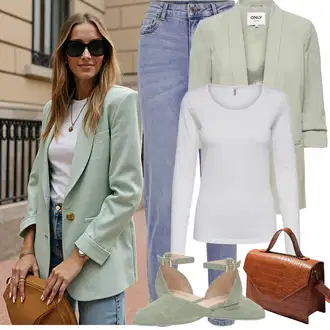 Kombinacije s "mom" trapericama Stil sa Svjetloplava Mom Jean/Vintage traperice/Sužene Traperice/Dad Traperice/Muška Kožna Jakna/Boyfriend Jeans/Skraćene Traperice/High Waist Traperice/Girlfriend Traperice/Slip-on Traperice Pieces "Proljetni Outfit"