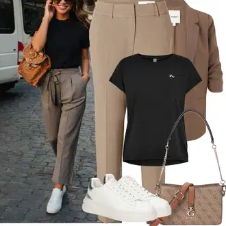 Kombinacije za sport Punije sa Bež/Smeđa/Kaki Hlača Velika Veličina SELECTED FEMME "Proljetni Outfit"