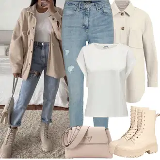 Outfit sa Bijela/Bež/Siva/Kaki/Smeđa Kaput/Tunika/Bluza Veći Broj Vila "Proljetni Outfit"