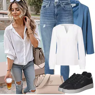 Outfit sa Crna Tanka Tenisica/Kožna Tenisica/Tenisice s patentnim zatvaračem sa strane/Niska Tenisica/Ljetna Tenisica/cipela na vezanje/neformalna cipela Guess "Proljetni Outfit"