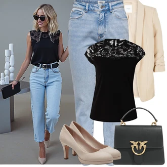 Hunting Outfit s Bílá/Růžová/Černá Nezařazené Pinko "Stylische Sommer Outfits"Look: Jízda na koni, Hunting, Na Procházku, Pracovní