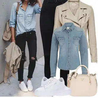 Outfit sa Crna Kožna Jakna/Bikerske Traperice/Termo Traperice VERO MODA "Proljetni Outfit"