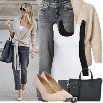 Kombinacije za jesen S oblinama sa Bijela/Crna Majica I Top Veći Broj/Bluza Veći Broj/Tunika Only "Proljetni Outfit"