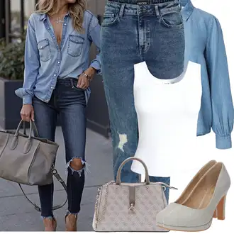 Vysoký Pas Outfit s Modrá Boyfriend Džínové kalhoty/Girlfriend Džíny/Džíny s Dírou/High Waist Džínové Kalhoty/Zkrácené Džíny/Kožené bundy/Džíny s Rozparkem/Kotníková Bota Pieces "Jarní Outfit"