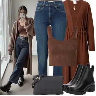 Outfit sa Crna Chelsea Gležnjača/Kožna Jakna/Gumena Gležnjača/Ravna Gležnjača About You "Proljetni Outfit"