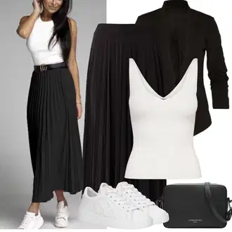 Kombinacije za bucmaste sviatočné sa Crna/Smeđa/Crvena Plisirana Haljina/Haljina do Potkoljenice/Maksi Haljina/Duga pletena haljina/Mulet haljina Sisters Point "Proljetni Outfit"Look: sviatočné, Elegantan, Old Money, Disko, A-kroj, Poslovni