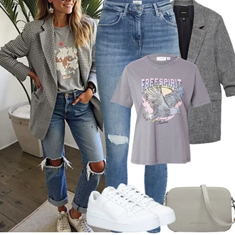90-ich Outfit sa Svjetloplava/Plava rupa hlača/Traper Tajice/Jeggings Only "Proljetni Outfit"Look: Stil, Rap, Old Money, 90-ich, moderne, Disko, cool