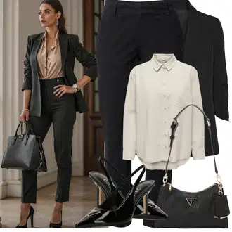 Outfit s Černá/Khaki Úzká Kalhoty/Mušelínové kalhoty/Rovná Kalhoty/Obleková Kalhoty/Business Kalhoty/Twillová Kalhoty/Bengaline Kalhoty Kaffe "Jarní Outfit"