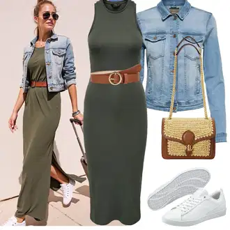 Outfit s Tmavě zelená Šaty Ze Síťoviny/Přiléhavé Šaty/Šaty s výstřihem/Midi Šaty/Šaty s Rozparkem/Šaty Bez Rukávů/Šaty S Rovným Střihem/Šaty S Rolákem/Sexy šaty/Šaty S Vysokým Výstřihem/Šaty v Délce do Lýtka/Odvážné Šaty Only "Jarní Outfit"