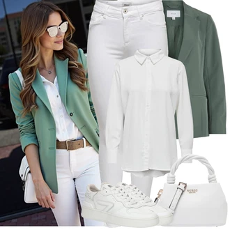 Outfit s Šedá/Bílá/Krémová/Stříbrný Džínové Legíny/Jeggings/Push up Kalhoty/Skinny Kalhoty/Tregíny next lvl "Jarní Outfit"