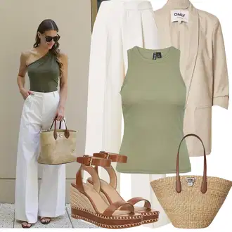 Outfit sa Krem/Kaki/Bež/Bijela Hlače s prednjim naborom/Hlače S Naborom/Hlače od muslina/Široka Hlača/Hlače Visokog Struka/Marlene Hlača/Hlača od Odijela/Naborane Hlače/Palazzo Hlača/Hlače s Prorezom/Tradicionalna Hlača Copenhagen Muse "Proljetni Outfit"