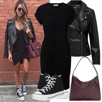 Outfit s Černá Žerzejové Šaty/Šaty S Rovným Střihem/Business Šaty/Pouzdrové Šaty/Pouzdrová Šat/Šaty po kolenu/Úzké Šaty/Občanské šaty/Tričkové šaty/Kancelářské šaty/Šaty s Páskem Edited "Jarní Outfit"