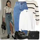 Outfity s džínovými sukněmi image