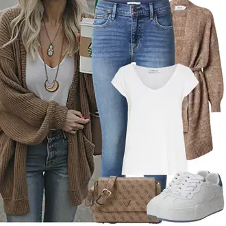 Kombinacije za bucmaste Od 50 godina sa Bijela/Krem Majica/Obični top/Zamotana Majica/Majica s vodopadnim izrezom/Ležerna majica/Košulja top Pieces "Proljetni Outfit"