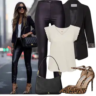 Mokri izgled Outfit sa Crna/Kaki/Tamnozelena/Tamnosiva Tajice od Vinila/Tajice Kožnog Izgleda/Kožne Tajice/Hlače od Umjetne Kože/Treggings/Tajice s Prorezom Object "Proljetni Outfit"Look: Mokri izgled, Old Money, Besprijekorno, Vanjski, Techno, Rap