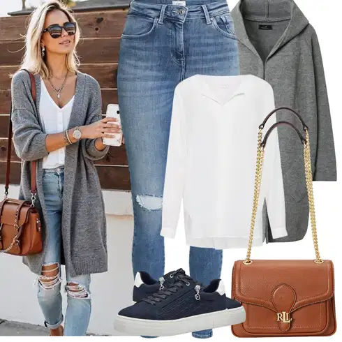 Kombinace Šedá/Hnědá/Béžová/Bílá/Krémová/Khaki Halenkové Body/Blůza s knoflíčkem/Halenka se Stojatým Límcem/Dlouhá Halenka/Halenka s Dlouhým Rukávem/Oversize Halenka/Oversize Muselínová Blůza/Slip-on Halenka/Tunikové Tričko Vila kombinovat s Světle šedá/Šedá/Tmavě šedá Pletený Oděv Vlněný kardigán/Kašmírový kardigán/Kardigán se stojatým límečkem/Svetr kroj/Svetr s podšívkou/Zimní svetr/Dlouhé Kardigany Zwillingsherz