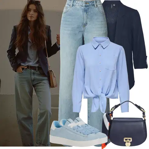 Kombinace Modrá/Světle Modrá Lacláč/Kalhoty s Vysokým Pasem/Kalhoty se Štěrbinou/Široká Kalhoty/Boyfriend Kalhoty/Rovná Kalhoty/Kalhoty s dírou/Kalhoty Bootcut out of orbit