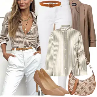 Dugački rukavi Outfit sa Bež/Kaki/Smeđa Bluza i Tunika/Bluza Veći Broj SELECTED FEMME "Proljetni Outfit"
