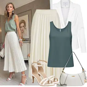 Outfit sa Bijela Kaput/Bluza Veći Broj Ichi "Proljetni Outfit"