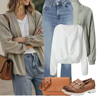 Outfit sa Smeđa/Bež/Tamnosmeđa Trotteur/Mokasinke s platformom/kožena cipela/Loafer Cipela MARCO TOZZI "Proljetni Outfit"