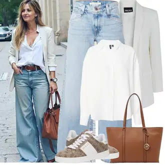 Zvonové kalhoty Outfit s Světle modrá Džíny Džín s Širokou Nohavicí/Zkrácené Džíny/Džíny Culottes/Džíny s Rozparkem/Džíny Volného Střihu/Vintage Džíny levi's ® "Jarní Outfit"