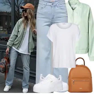 Kombinacije za jesen S oblinama sa Siva/Krem/Bijela Majica I Top Veći Broj/Bluza Veći Broj/Tunika Only "Proljetni Outfit"