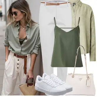 Dugački rukavi Outfit sa Zeleno/Svjetlozelena/Svjetloplava/Tamnozelena Bluza i Tunika/Bluza Veći Broj VERO MODA "Proljetni Outfit"