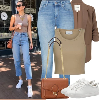 Outfit s Khaki/Hnědá/Béžová Krátký Top/Tílko s ořezem jjxx "Jarní Outfit"